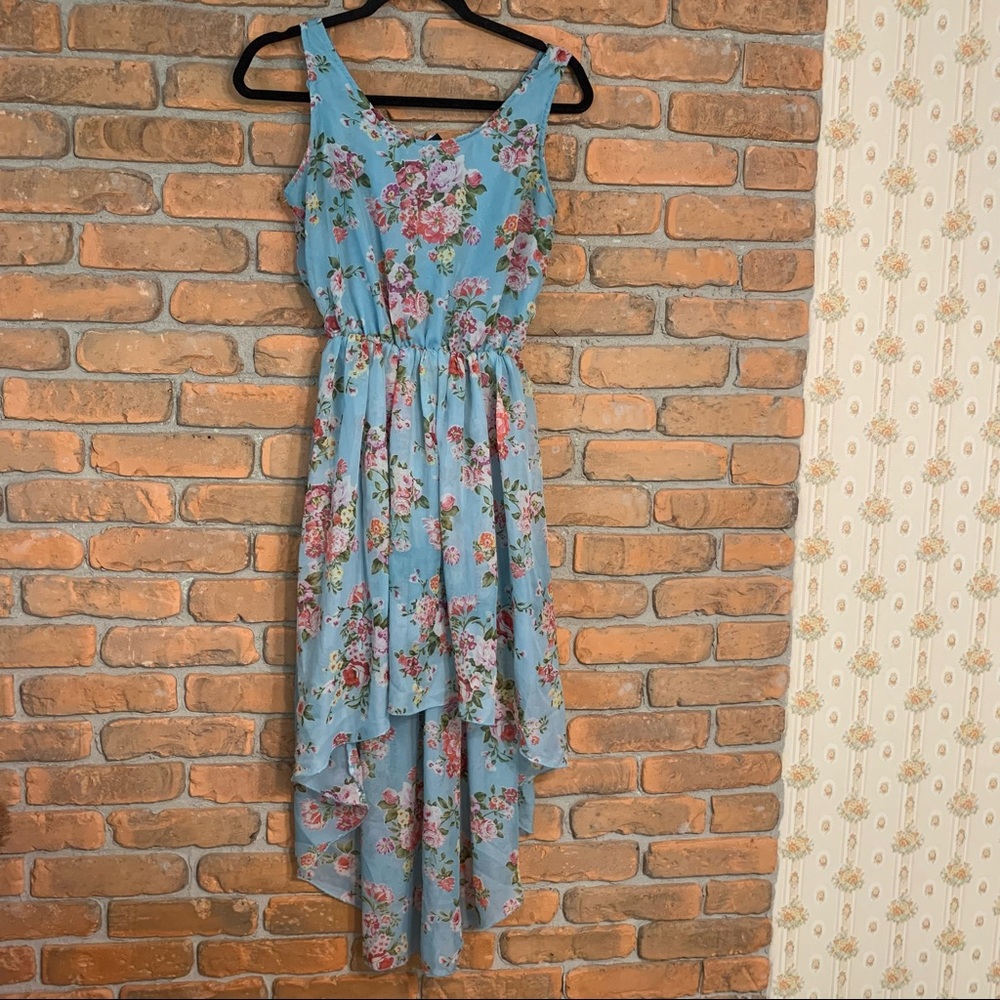Chesley Blue Floral High Low Dress